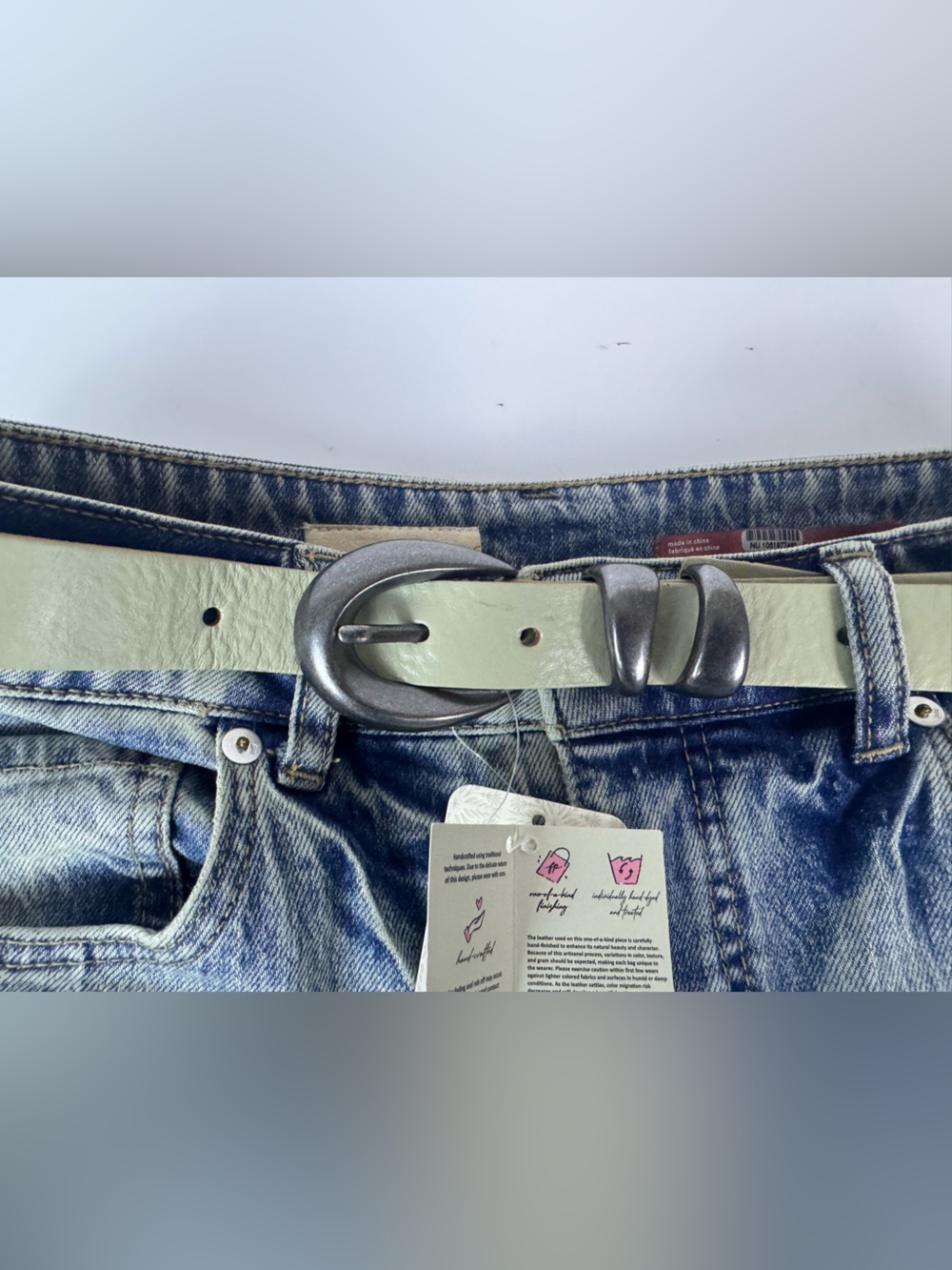 Free People Belt Dried Sage Green Leather Metal Buckle S/M - Picture 4 of 10